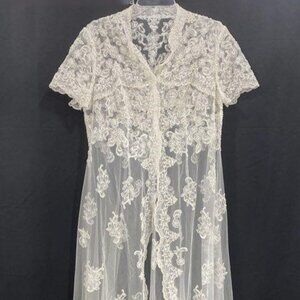 Incredible lace beaded coverup full length with bustle, button front